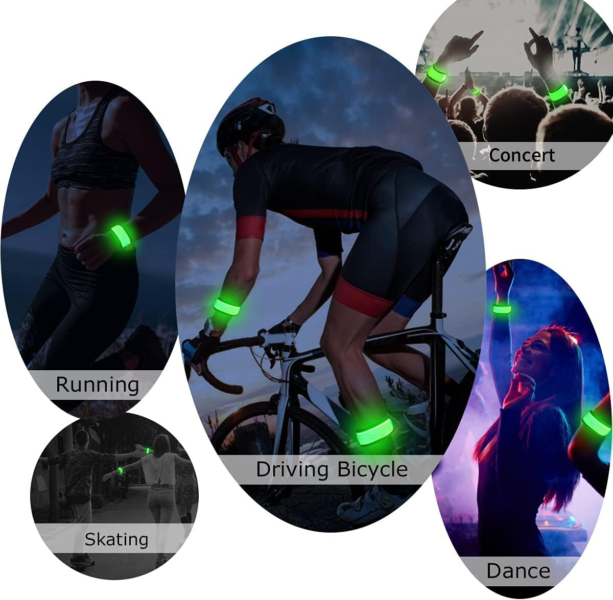 Pack of 6 LED Light up Band Slap Bracelets Night Safety Wrist Band for Cycling W