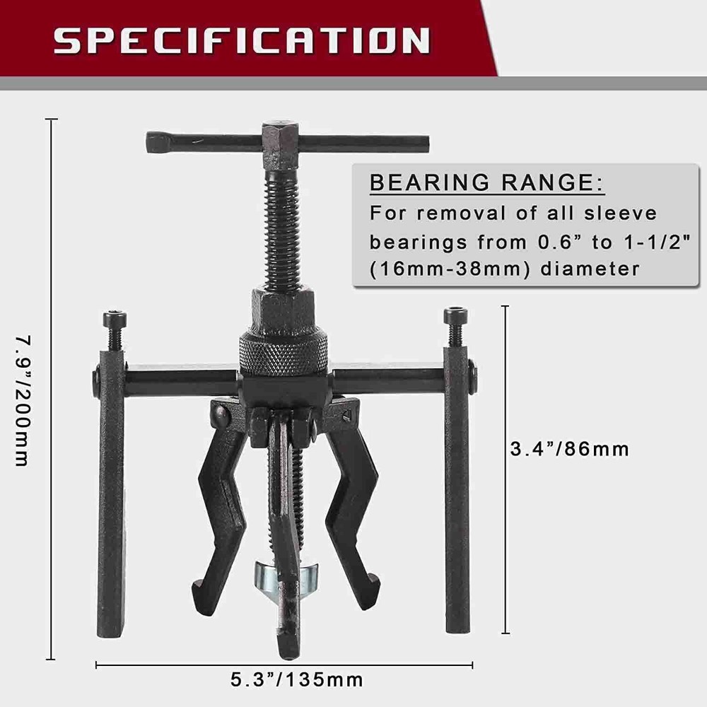 3 Jaw Pilot Bearing Puller Inner Wheel Gear Extractor Bushing Remover Tool Kit