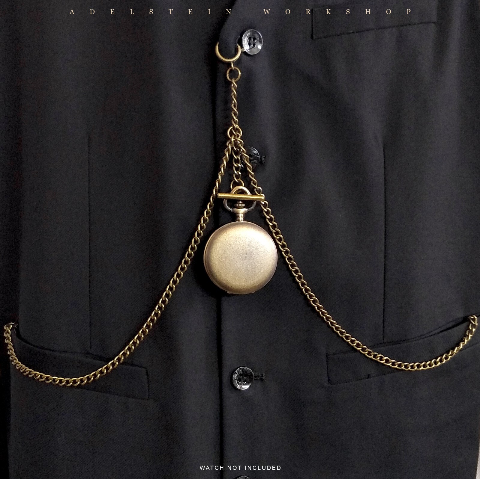 Brass Waldemar Double Albert Pocket Watch Chain, Swivel, Drop FOB006 (See NOTE)