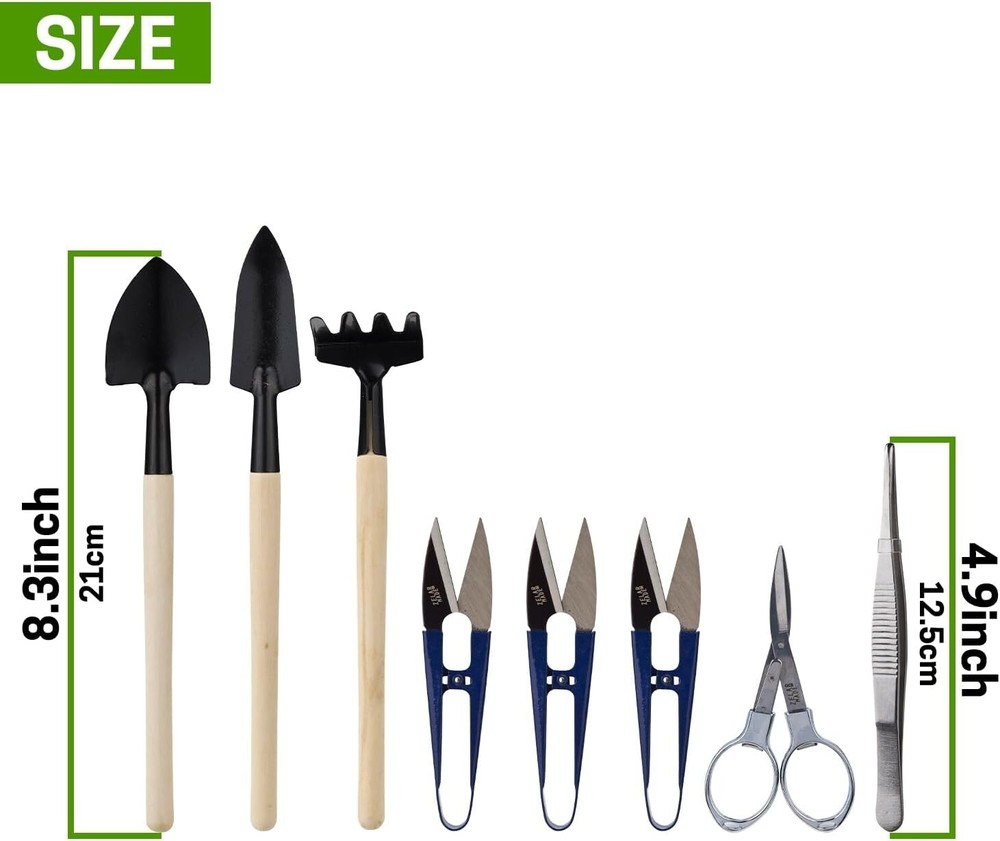 Bonsai Set 8 Pcs - Include Pruner,Fold Scissors,Mini Rake,Bud & Leaf Trimmer Set