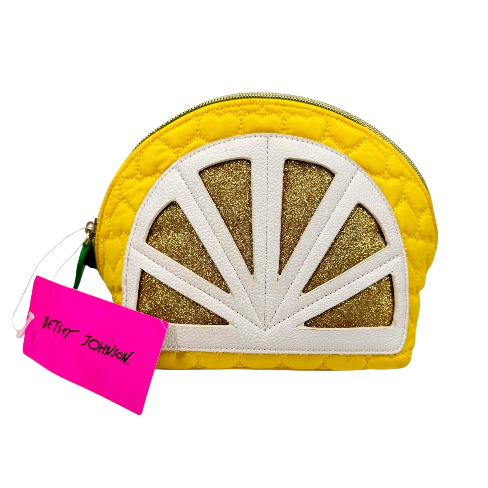 Betsey Johnson NEW Lemon Slice Heart Quilted Zipper Travel Cosmetic Bag Pouch