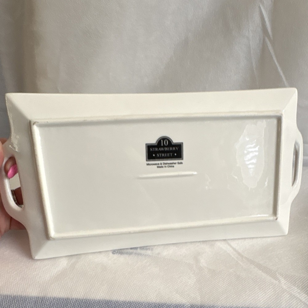 10 Strawberry Street White Ceramic Rectangular Platter Microwave Dishwasher Safe