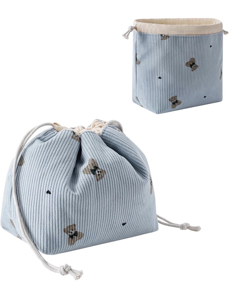 Cute Coquette Drawstring Cosmetic Bag with Canvas Lining, Bear Pattern
