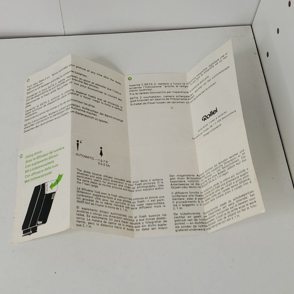Vintage ROLLEI FLASH BETA 2 INSTRUCTION BOOK Guide Pamphlet Multiple Languages