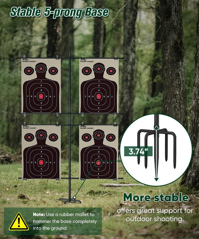 Adjustable 5-Prong Base Shooting Target Stand, Portable Medium, Black