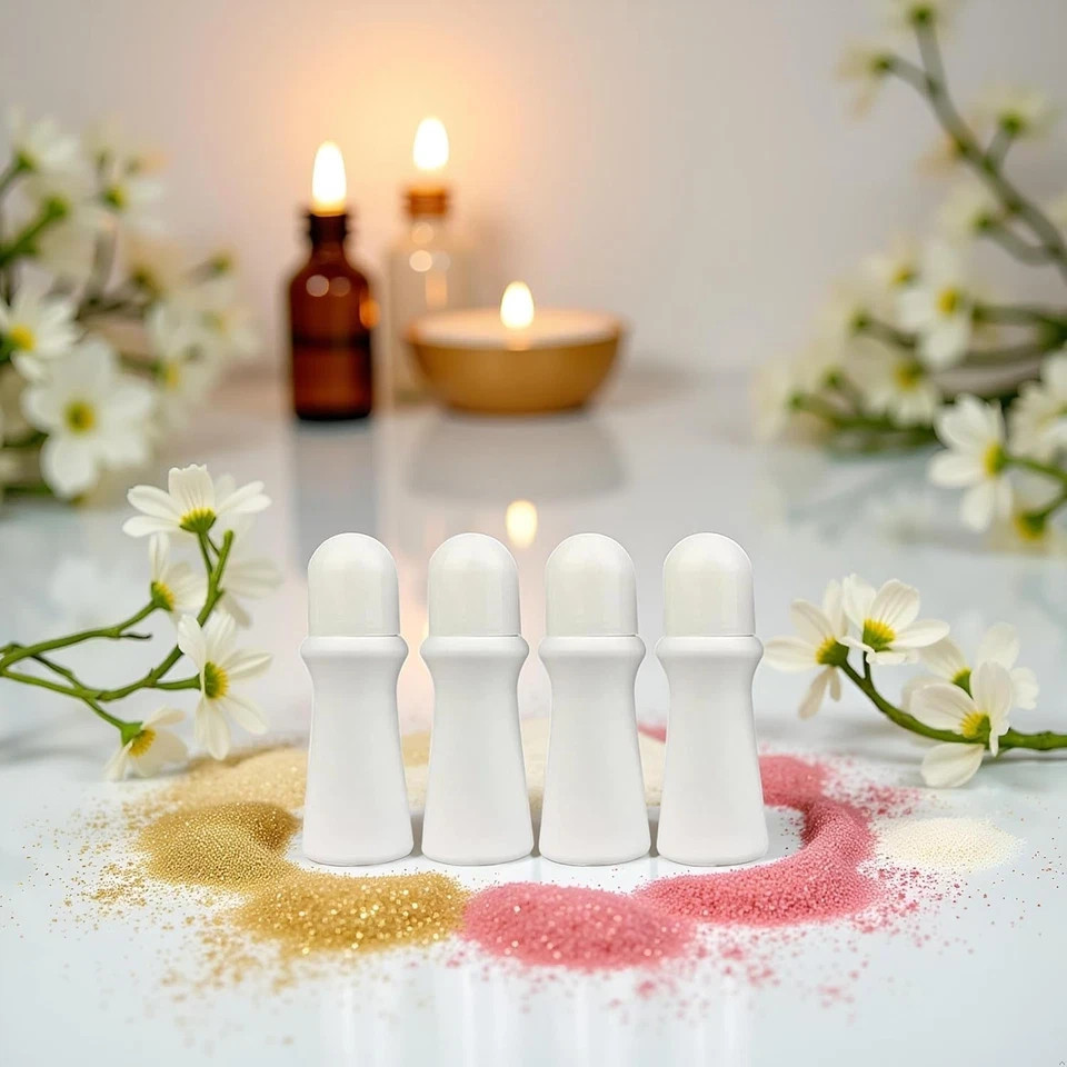 4 Pcs White 75ml Empty Refillable Roller Bottle Plastic Roll On Bottles...
