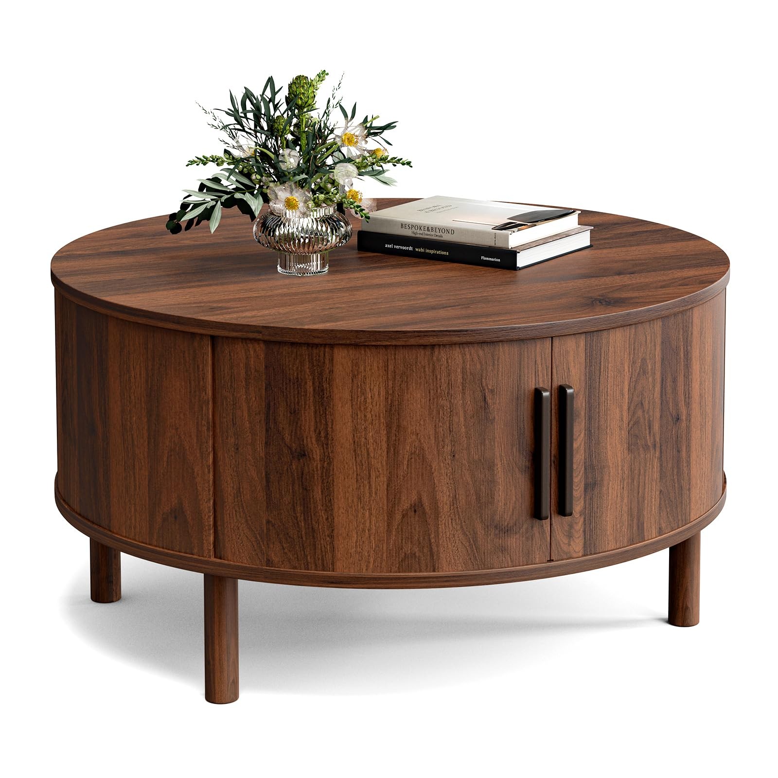 Coffee Table for Living Room, Modern Round Coffee Table with Cabinets & Slidi...
