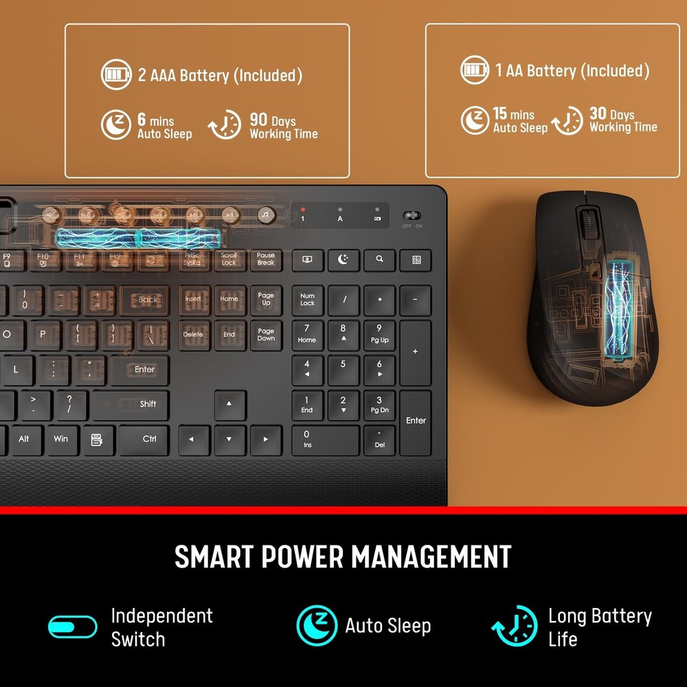 Trueque Wireless Keyboard and Mouse Combo - Full-Size Quiet Keyboard with Pal...