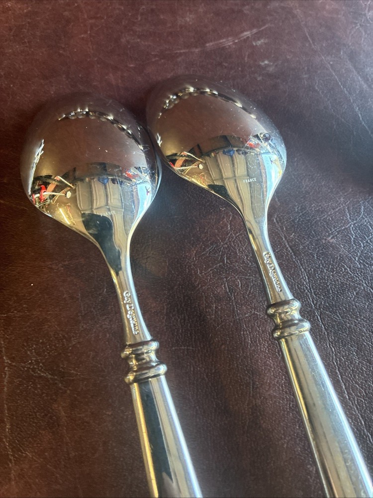4 Guy Degrenne ABSOLU Glossy Stainless Flatware 8” Spoons