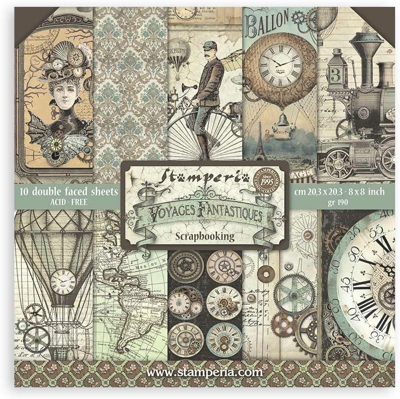 Stamperia Double-Sided Paper Pad 8"X8" 10/Pkg-Voyages Fantastiques, 10 Designs/1