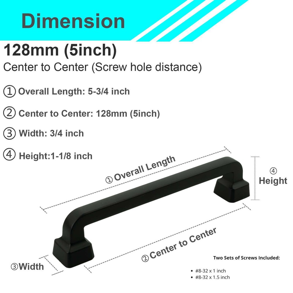 Square Matte Black Solid Cabinet Handles Pulls Knobs Kitchen Bathroom Drawer