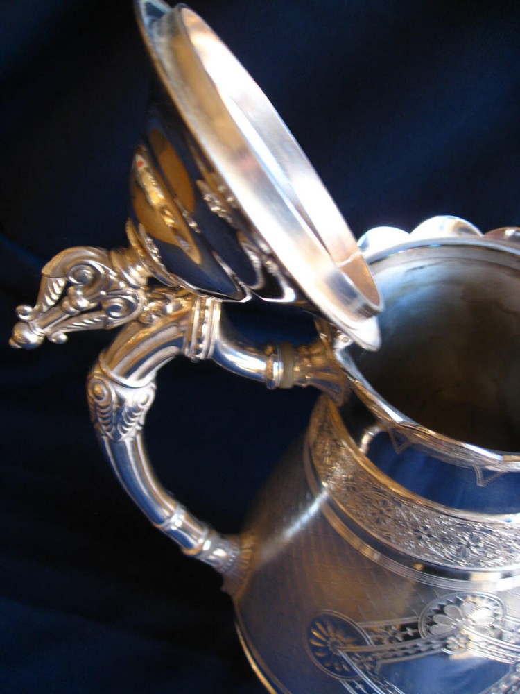 Silver-plated Coffee Pot - Extensive engravings - Excellent condition