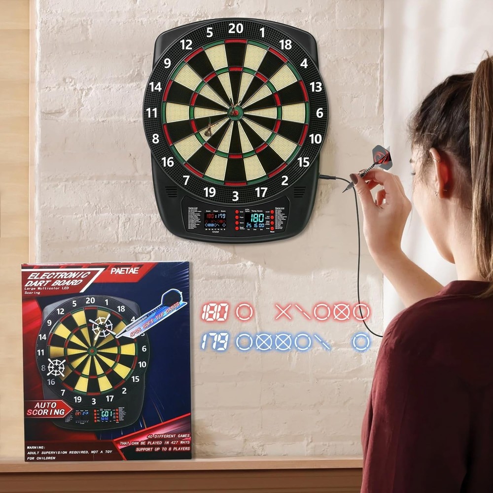 Electronic Dart Board Set 40 Games LED Digital Soft Tip w/ Darts