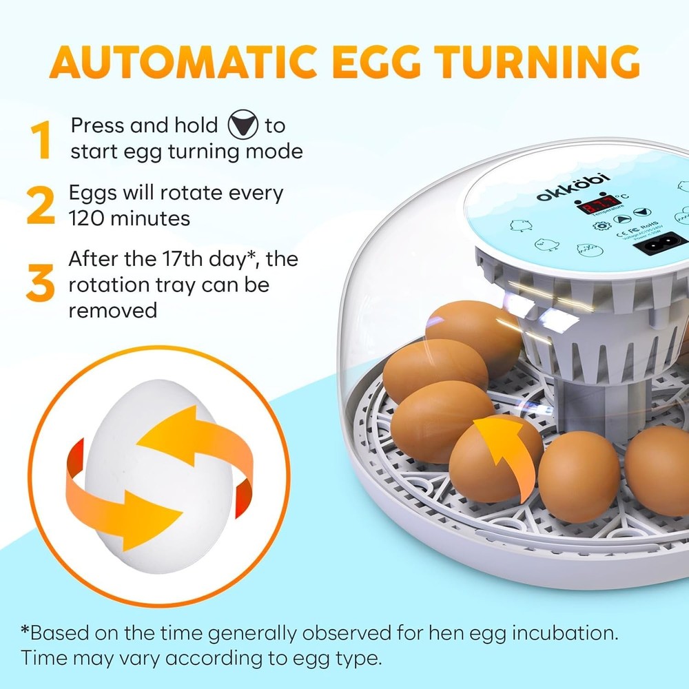 Incubators for Hatching Eggs 12 Egg Automatic Turner with Temperature Humidity