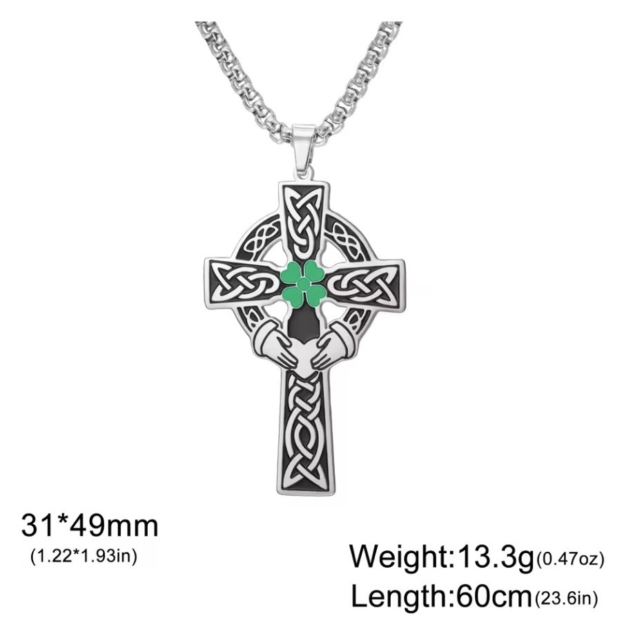 Celtic Stainless Steel Claddagh and Trinity Cross Pendant  with 24 in chain