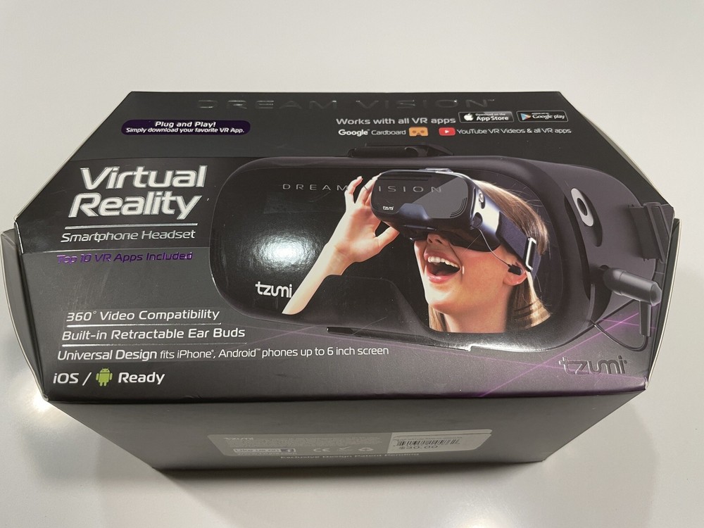 DREAM VISION Virtual Reality VR HEADSET All Smartphones Apps Retractable Earbuds