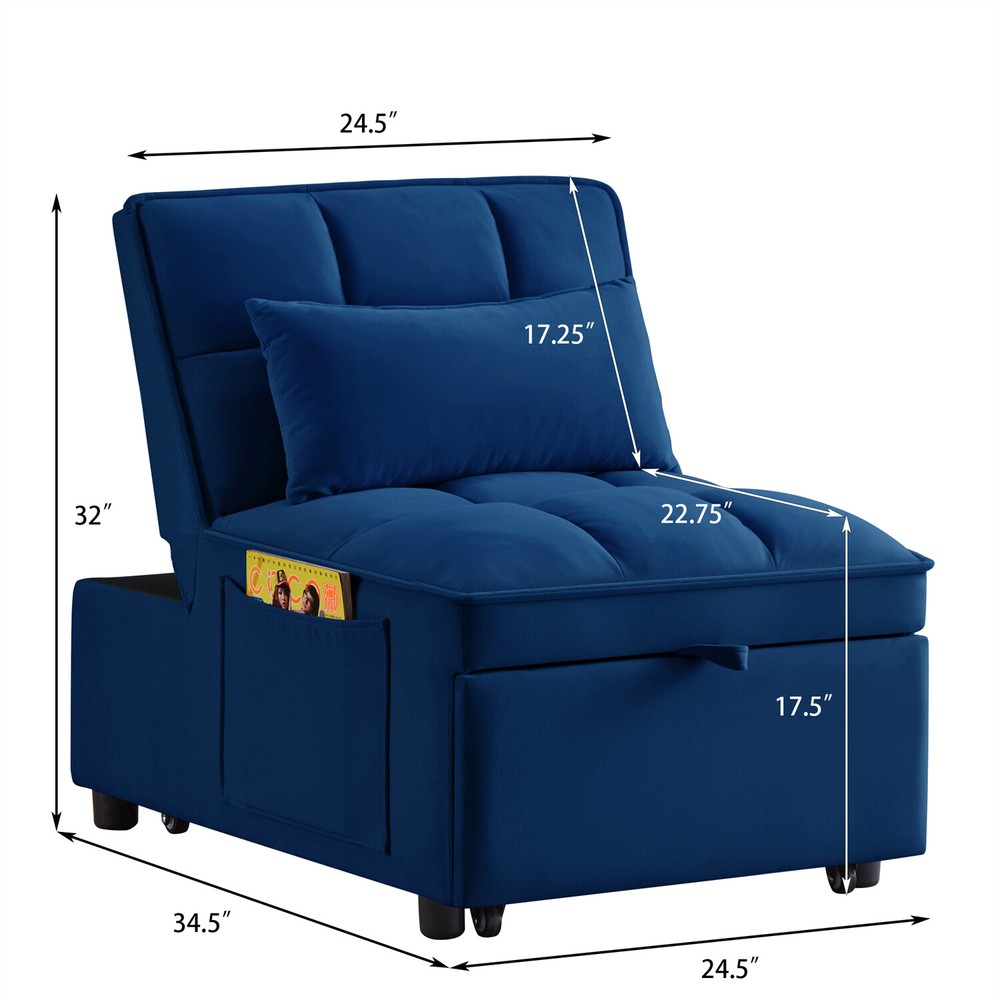 Convertible Sofa Bed Multi-Function Folding Recliner Sofa Chair w/ Pillow Navy