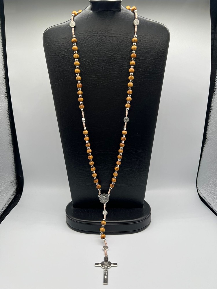 St. Benedict Wood Rosary 20'' Natural Wooden Beads 6mm