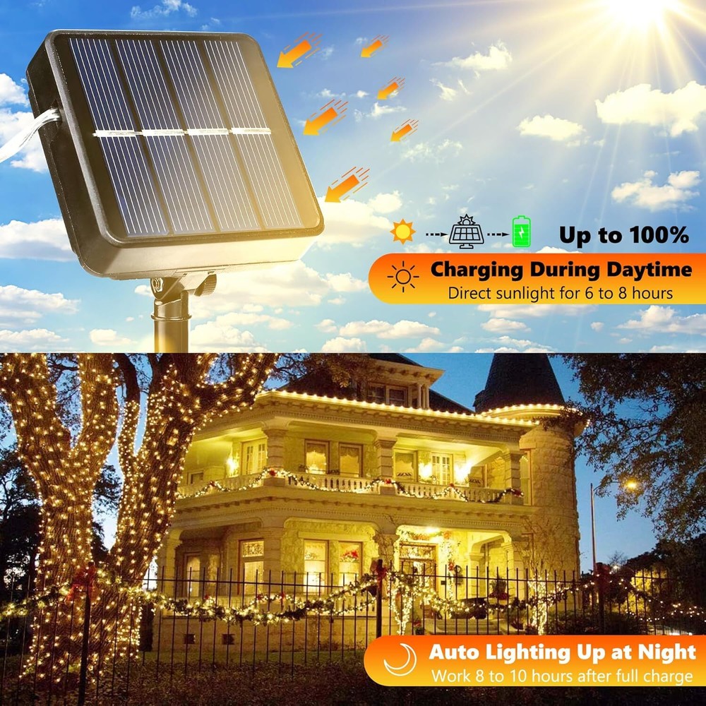 Solar String Lights Outdoor, 2Pack Total 100ft 300LED 8 Modes Solar Fa...