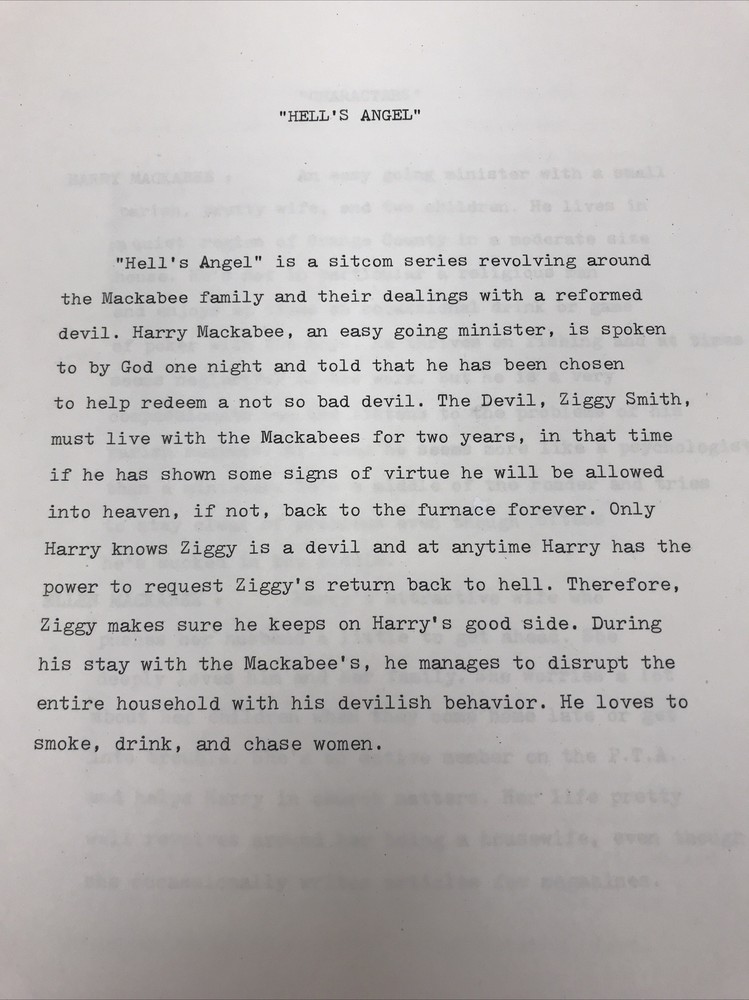 Vintage Script Hell’s Angel Sitcom Pilot Spec By Stephen Sustarsic