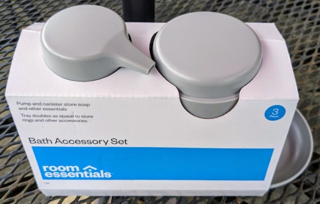 New Room Essentials - 3pc Gray Bath Bundle Set: Soap Tray & Pump & Canister