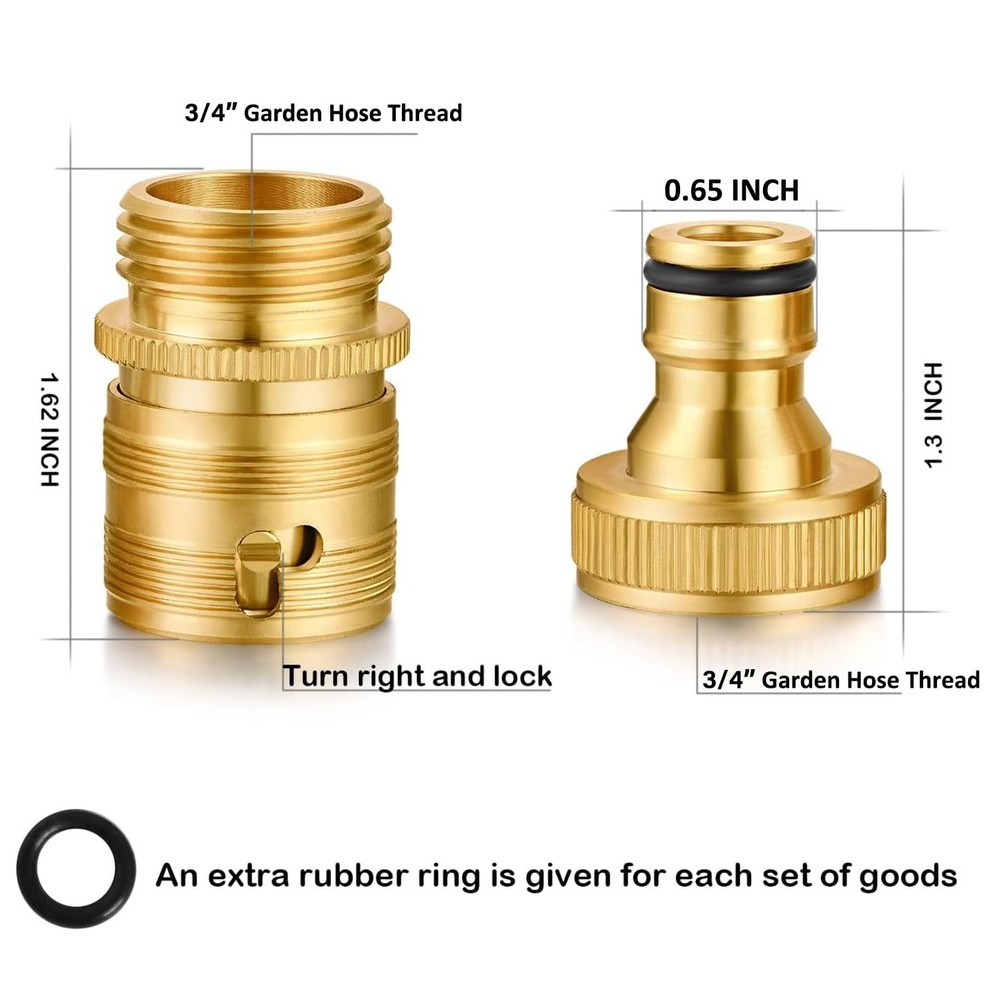 Garden Hose Quick Connect Solid Brass 3/4" GHT External Thread Easy Connect F...