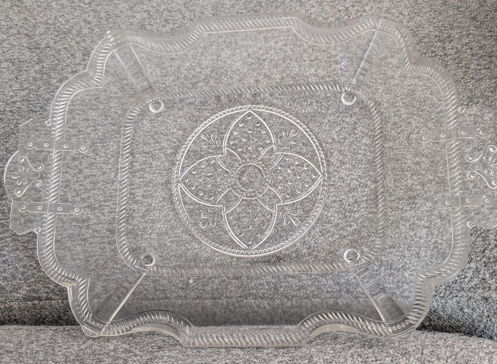 VINTAGE EAPG CLEAR PATTERN GLASS RECTANGULAR TRAY WITH HANDLES