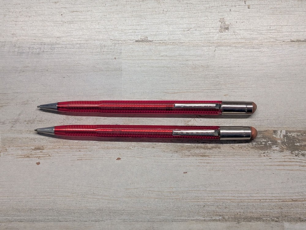 2 Vintage Scripto Red Translucent Twist Mechanical Pencil Pair