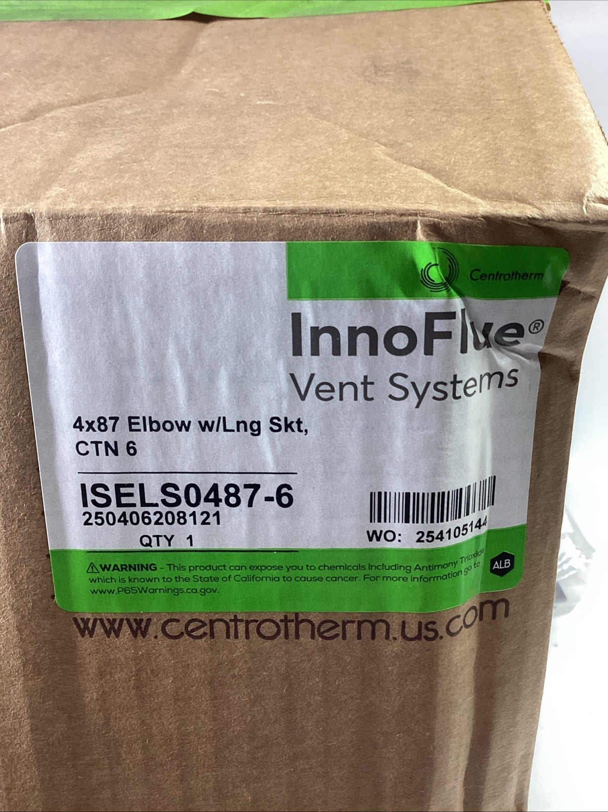 6x Centrotherm Innoflue ISELS0487-6 Polypropylene 87 Degree Elbow 4"
