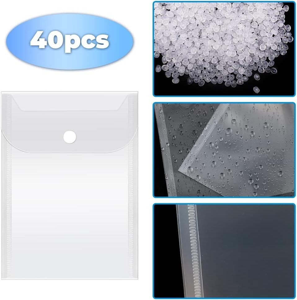 Clear Plastic Storage Pockets - Reusable 40 Pack for Crafts & Documents 5" x 7"