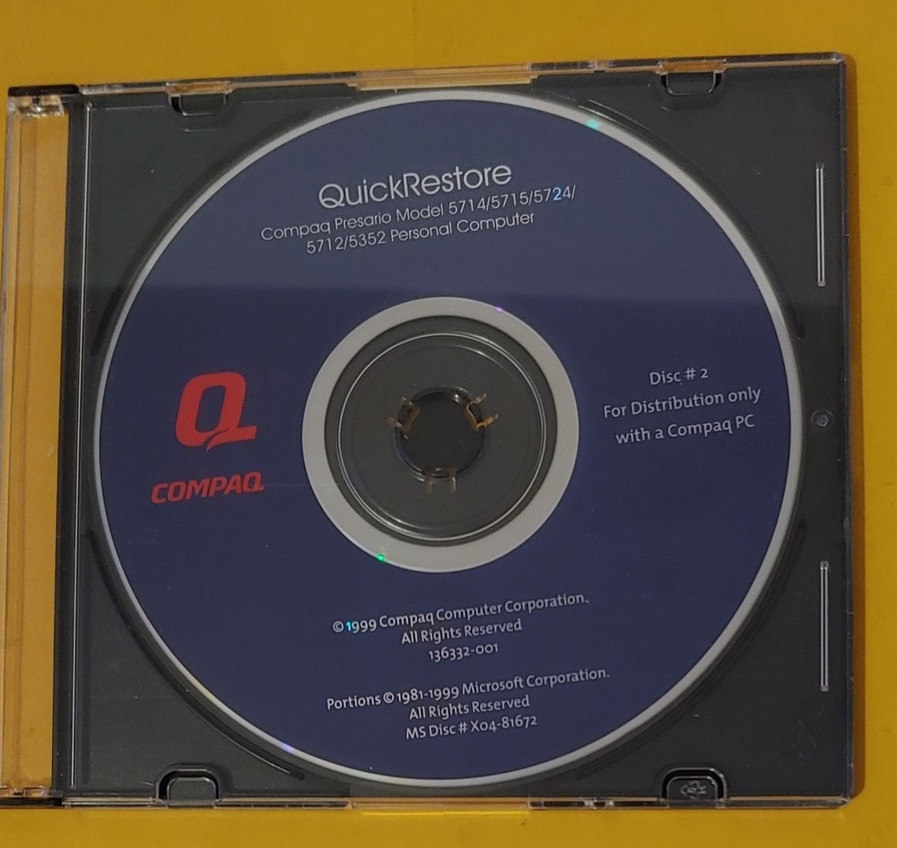 Compaq Presario QuichRestore CD 1999