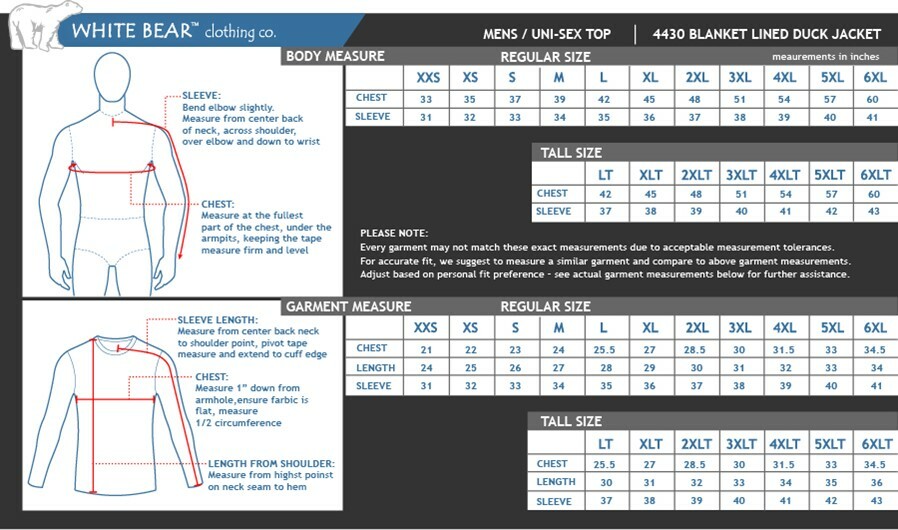 White Bear Blanket Lined Duck Jacket Lined Regular/Tall 4430 Heavy Work Winter