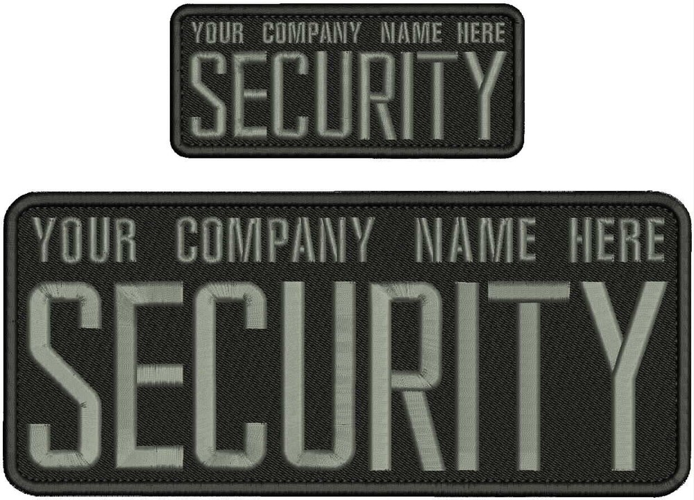 CUSTOM SECURITY EMBROIDERY PATCH 4X10 AND 2X5 VELCR@ ON BACK GRAY ON BLACK
