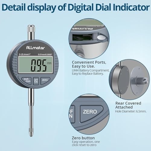 Digital Dial Indicator with Large LCD Display,0-1" (0-25.4mm) Range, 0.0005"