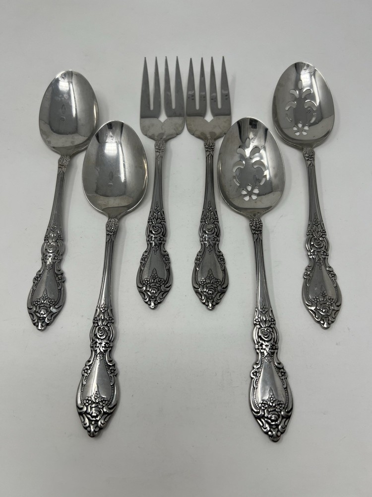 6 Serving Pieces Oneida Wordsworth Stainless Flatware Slotted Spoons Forks