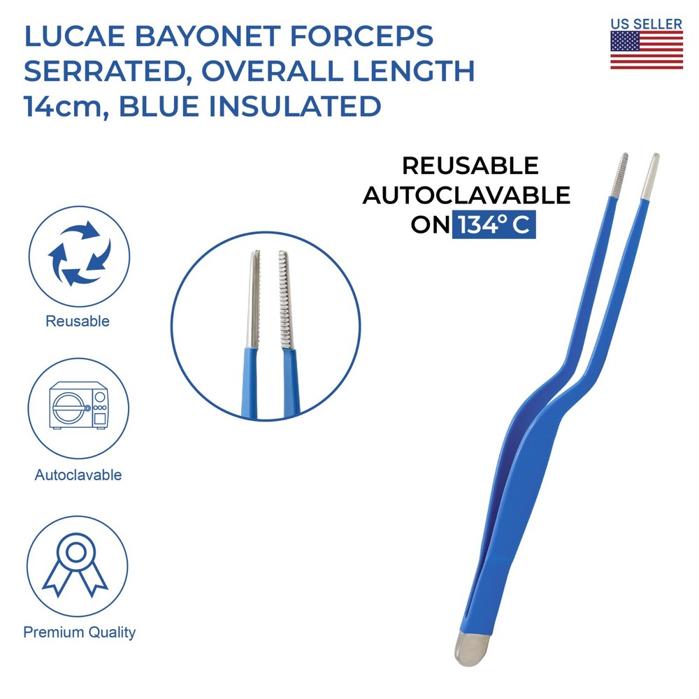 Insulated Lucae Bayonet Forceps Serrated Tips Surgical Instruments