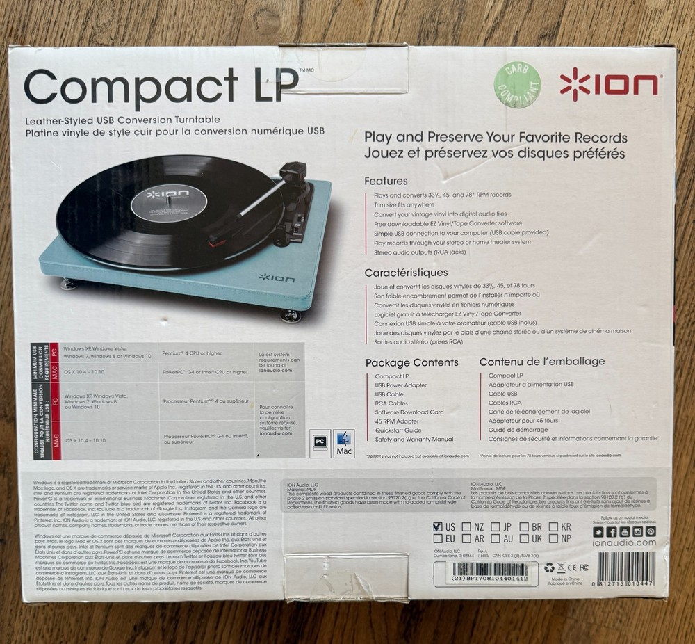 New - ON Audio Compact LP USB Conversion Turntable