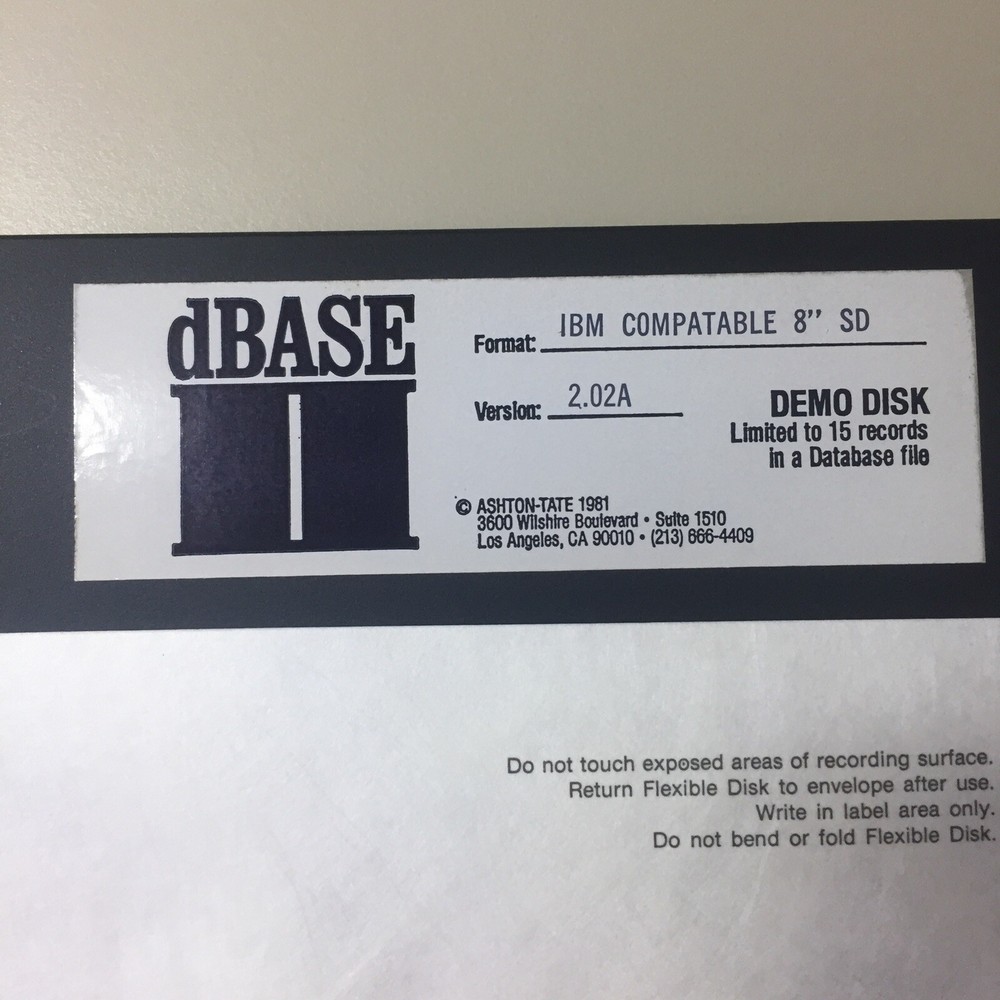 Vintage 1981 dBASE II 2.02A IBM Compatable SD 8” DEMO Floppy Disk VHTF