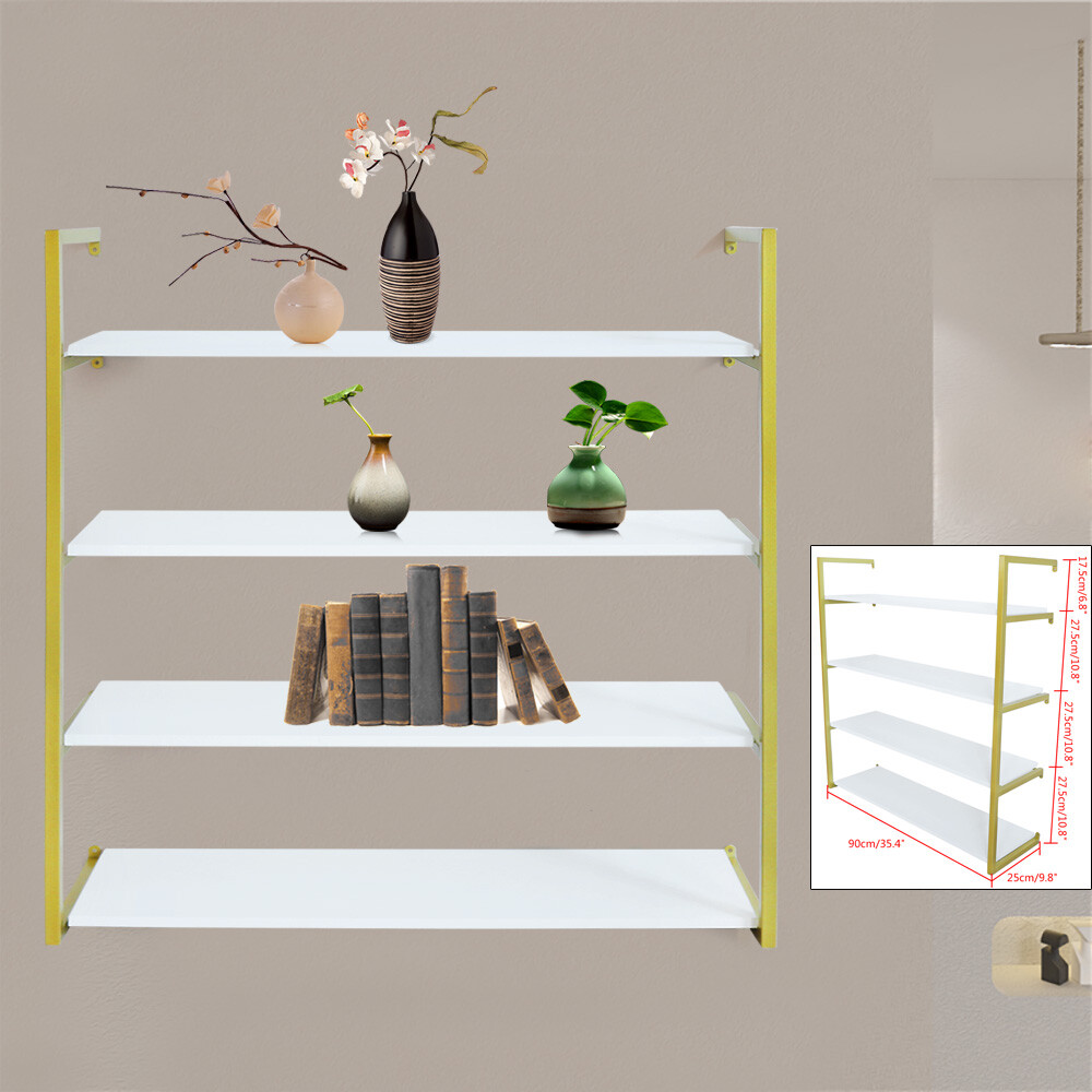 Wood Floating Shelf Bracket Wall-Mounted Storage Display Rack Unit Gold