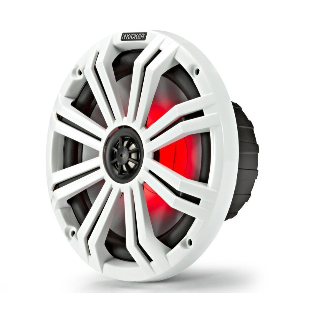 Kicker KM8, KM Marine 8" 2-Way Coaxial Speakers, 4 Ohm w/ LED Lighting (45KM84L)