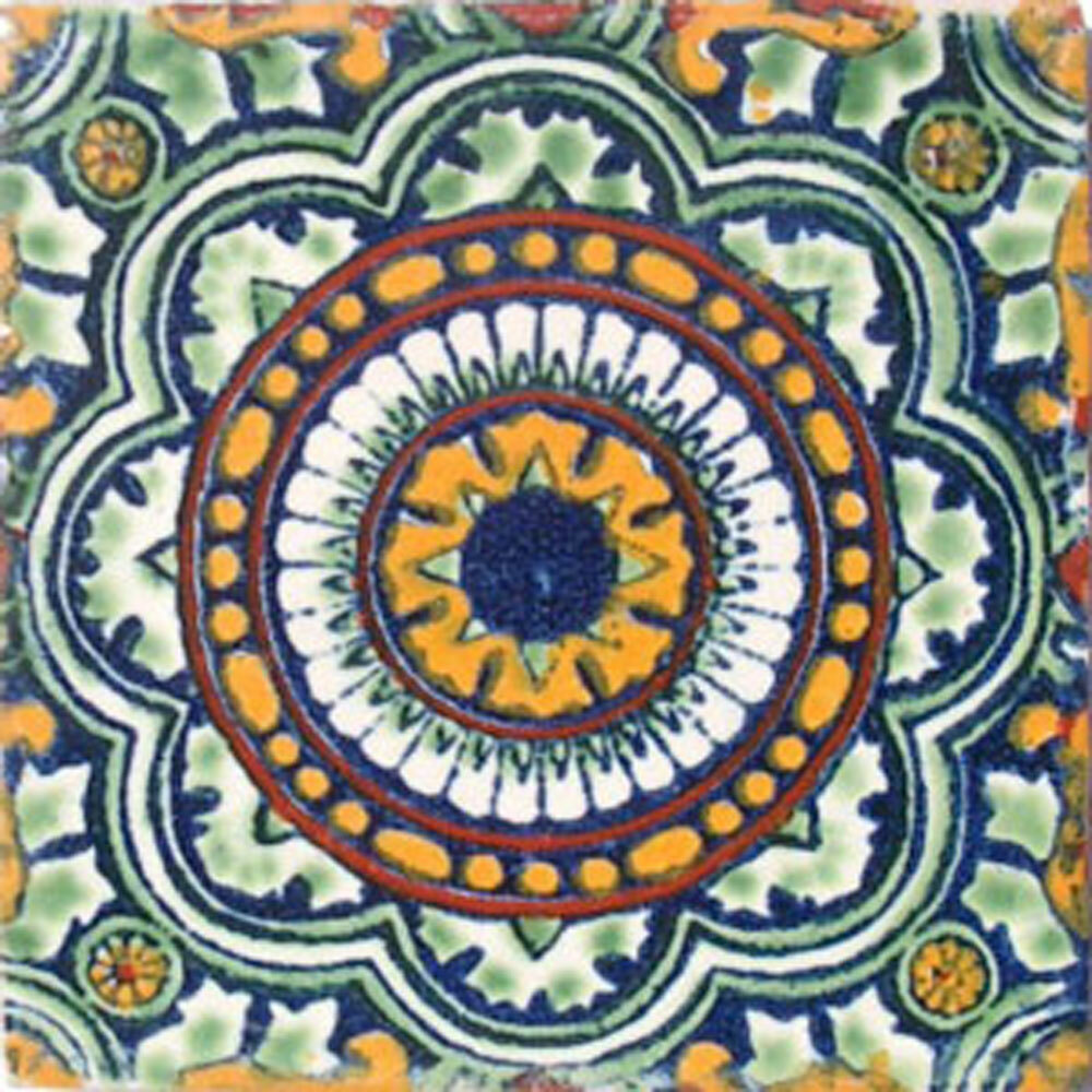 #C035) Mexican Tile sample Ceramic Handmade 4x4 inch, GET MANY AS YOU NEED !!