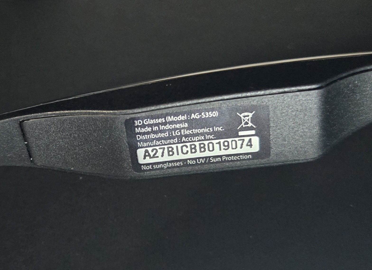 LG 3D Glasses AG S350 for LG Plasma 3D TV Glasses And Bag Only