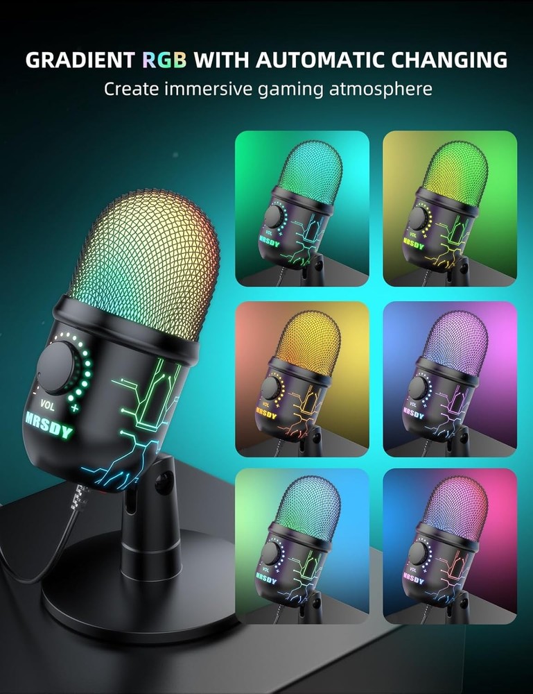 Gaming USB Microphone for PC Mac PS4 PS5 Podcast Streaming LED
