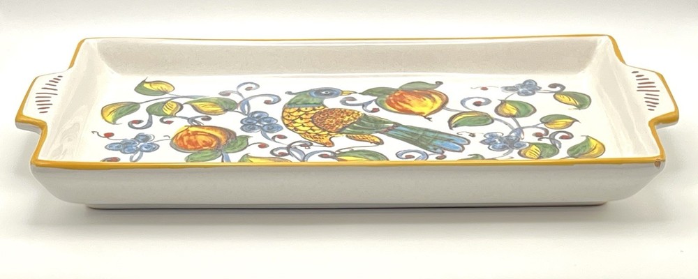 Nova Deruta Bird and Fruit Handled Rectangular Tray Made in Italy