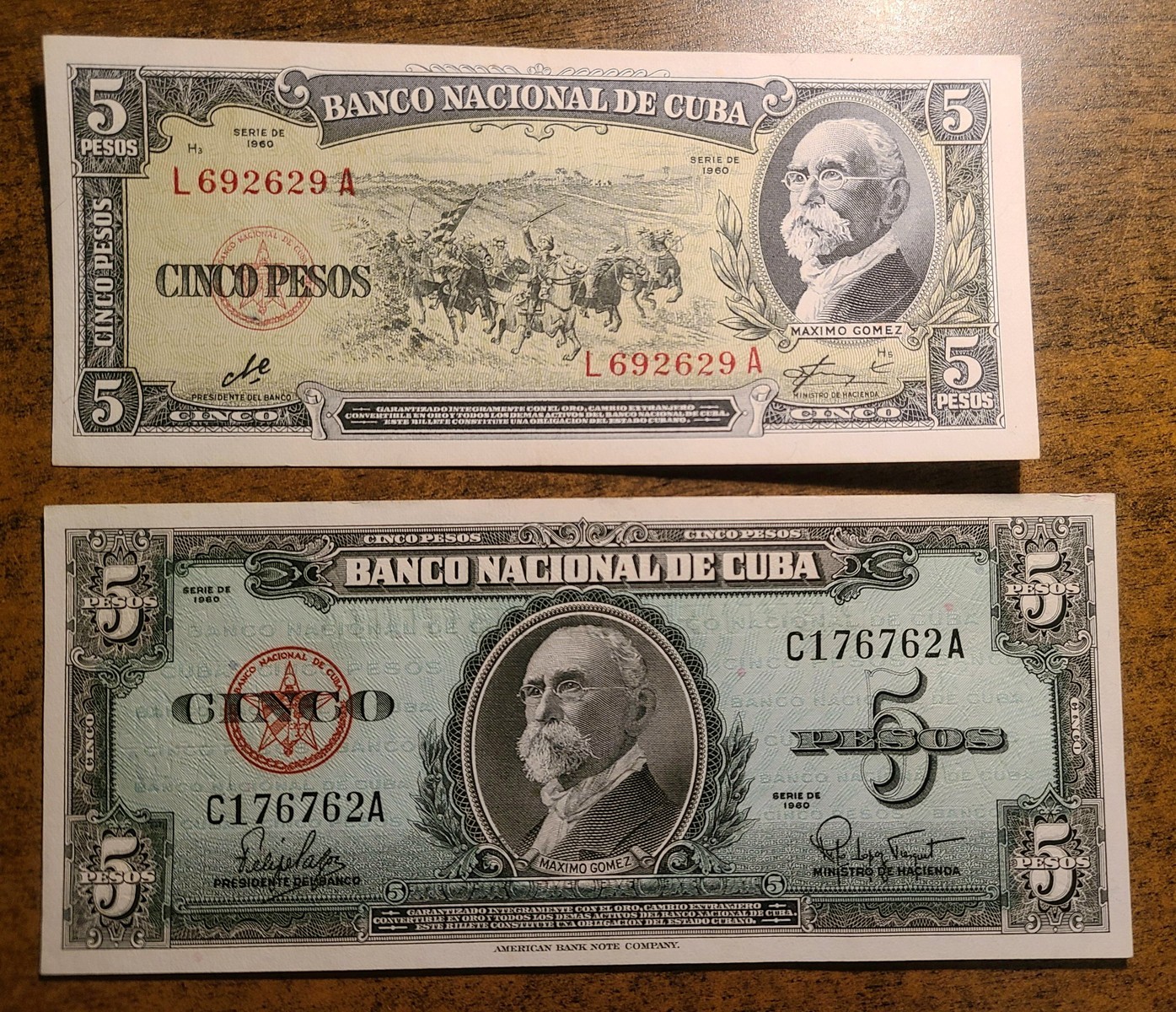 1960 LIBERTAD MEXICO TWO NOTES 5 PESOS (AU-UNC)