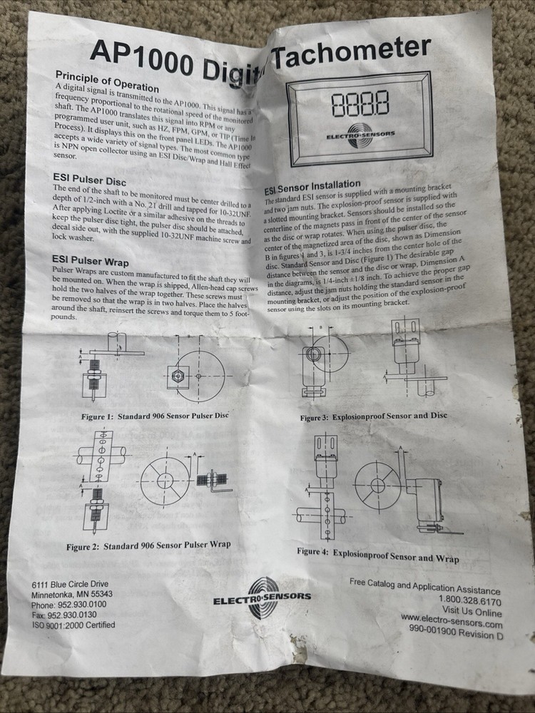 Electro Sensors AP100 Tachometer (Missing Front Screen) 800-082005