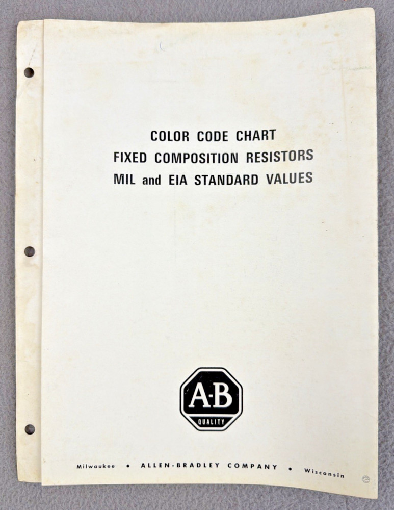 Allen-Bradley Color Code Chart Fixed Composition Resistors MIL and EIA Values