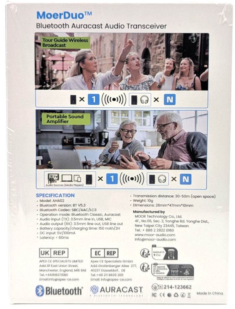 MoerLab MoerDuo Bluetooth Auracast Audio Transceiver - Transmits and Receives