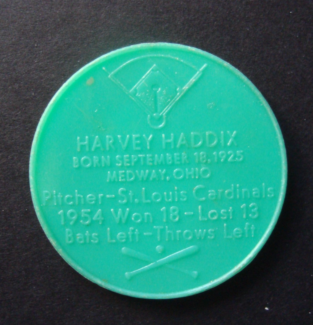 1955 Armour Coin Green HARVEY HADDIX St Louis Cardinals