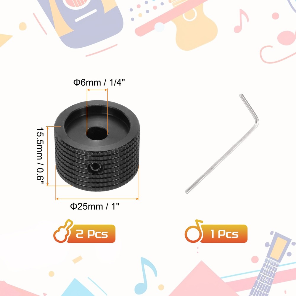 2PCS Guitar Knobs Metal, Volume Tone Knobs 1/4" x 1" x 0.6", Black